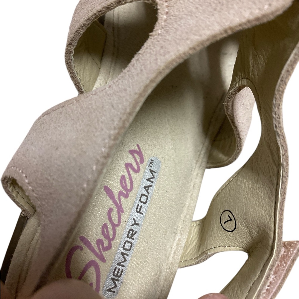 Skechers Memory Foam Blush Pink Suede Caged Wedge Sandals Women’s Size 7 - Picture 5 of 13